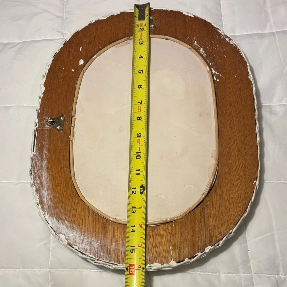 Vintage White Wicker Oval Mirror